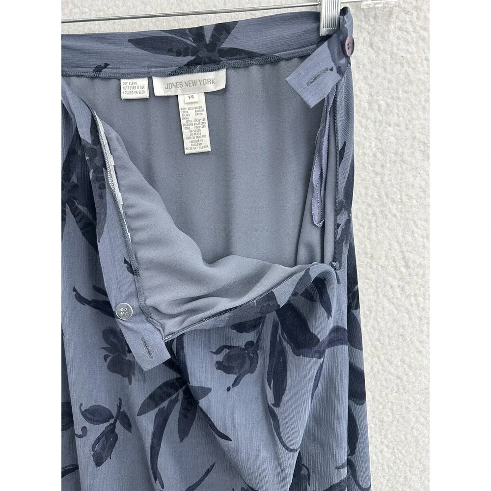 Jones New York Skirt Set Womens 14 Blue Excellent Floral Rayon 2-Piece Midi